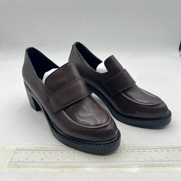 Maiyang Brown Chunky Mid Heel Platform Loafers Round Toe Slip on Party Pump - Picture 3 of 7